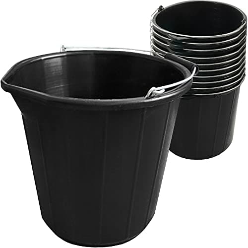 Image of KetoPlastics 10x Heavy Duty Black Plastic Builders Bucket 3 Gallon 14 Litre Water Mixing Storage Strong with Handle and Spout Ideal for Construction Trade, Animal Feed, etc Made in U.K.