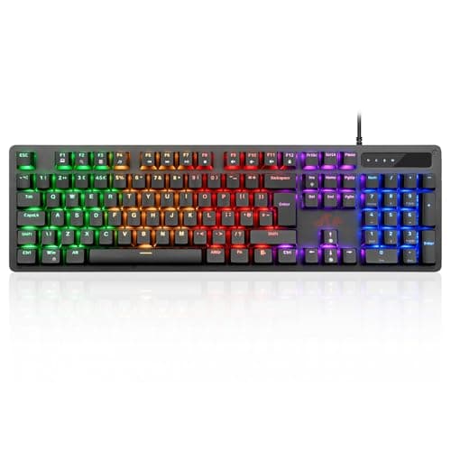 Image of Rii Mechanical Keyboard,Full Size 104 Keys Gaming Keyboard Mechanical with Blue Switches RGB Backlit USB Wired Compatible with PC Computer Mac PS5 UK Layout
