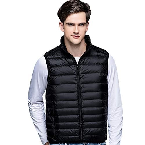 Image of Packable Down Gilet Men Lightweight Ultra Light Down Vest Padded Body Warmer Mens Quilted Gilet Puffer Gilets Sleeveless Puffer Jacket Men Puffa Vest Black XL