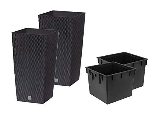 Image of Stolmet Tall Square Planter Set of 2 Rattan Indoor/Outdoor Flower Pot + Insert in Set (7.2L, Anthracite)