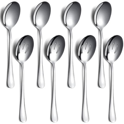 Image of Serving Spoons Pack of 8, Kyraton Large Serving Spoons for Buffet, Stainless Steel Sering Utensils Set for Parties, Gift for Wife, Mother, Chrismas