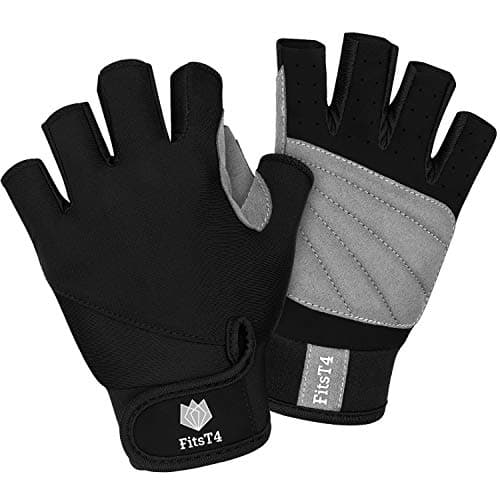 Image of FitsT4 Sports Unisex 3/4 Finger Gloves for Water Ski, Canoeing, Windsurfing, Kiteboarding, Sailing, Jet Skiing and Stand-UP Paddle Boarding Adjustable Wrist Cinch, Comfortable Fit Black M