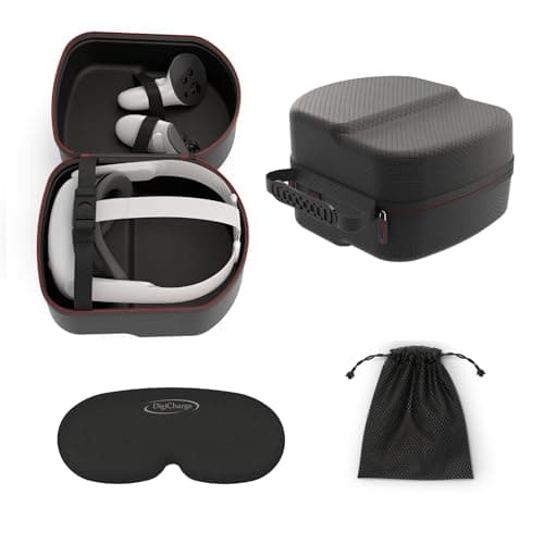 Image of Digicharge Carry Case for Meta Quest 3S / Quest 3 / Quest 2, Hard Carrying Case Storage for Oculus Quest 2 VR Headset and Controllers with Black Diamond Finish (Choice of Head Strap Compatibility)