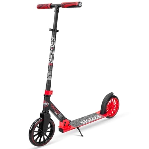 Image of Madd Gear Kruzer 200 V2 Folding Kick Cruiser - Adjustable, Lightweight, 2 Wheeled Commuter Scooter for Riders Aged 8 Years and Up (Black/Red)