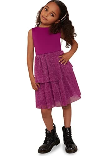 Image of Chi Chi London Girl's Lurex Tiered Midi Dress in Berry, 4 Yrs