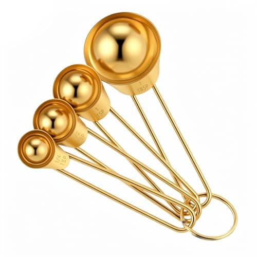 Image of Gold Measuring Spoons Set, 4 PCS Stackable Gold Measuring Cups Stainless Steel Long Handle Espresso Scoop, 4 Coffee Scoop Tablespoon Set:1Tbsp,1Tsp,1/2Tsp,1/4Tsp for Kitchen Baking Cooking