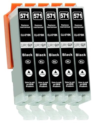 Image of Supply Guy 5 Ink cartridges with chip compatible with Canon CLI-571 Photo Black for Canon Pixma MG5750 MG5751 MG6850 MG7750 TS5050 TS5055 TS6050 TS8050 TS9050 TS9055 and more (see product page)