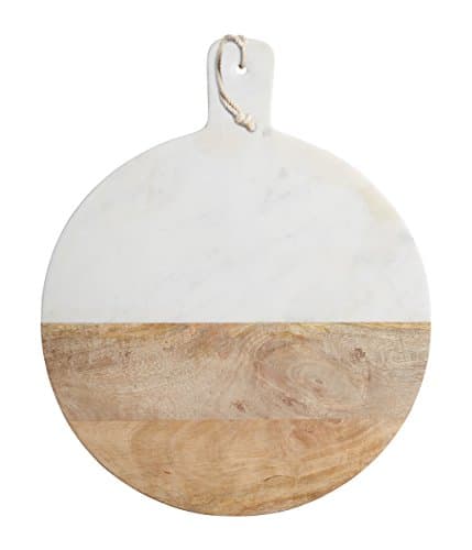 Image of MasterClass Round Marble / Wooden Serving Paddle Board, 40.5 x 50 cm (16" x 19.5"), White/Brown, Wood