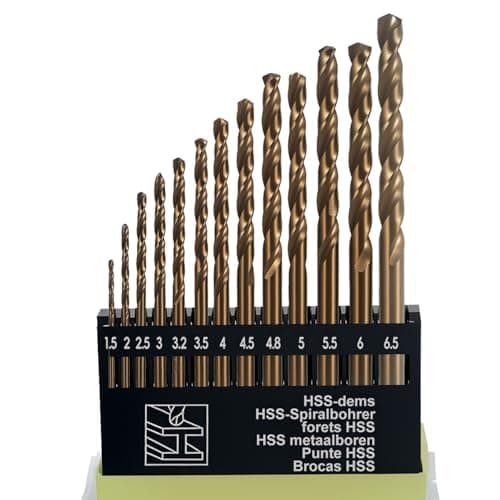 Image of 13Pack HSS Twist Drill Bit Set Metric M35 Cobalt Steel High Speed Steel Titanium Coated Drill Bit Tool Extremely Heat Resistant with Straight Shank 1.5mm-6.5mm for Drilling Tool Wood, Metal & Plastic
