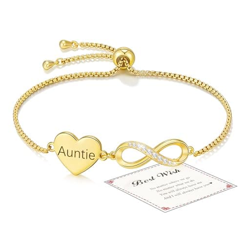 Image of Smilya Auntie Birthday Gifts for Women Teenage Girls, Adjustable Gold Heart Bracelet infinity Bracelet Gifts for Auntie