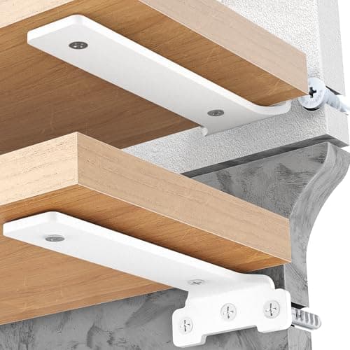 Image of Yeabett Shelf Brackets, 2 Pack Right Angle Floating Shelf Brackets 20cm, 70kg Load Capacity, White