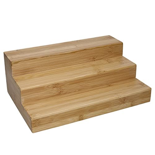 Image of Copco Bamboo Three Tier Cupboard Shelf Organiser, Display Boxed, Wood, Brown, 30 x 22.5 cm