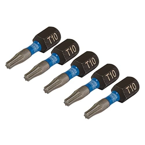 Image of Draper 05491 TX-Star Impact Screwdriver Bits, T10 x 25mm (Pack of 5), Blue and Black