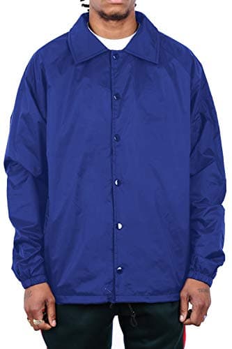 Image of Shaka Wear Men’s Coach Jacket – Classic Windbreaker Nylon Water Resistance Relaxed Fit Snaps Blank Coat, Royal, M