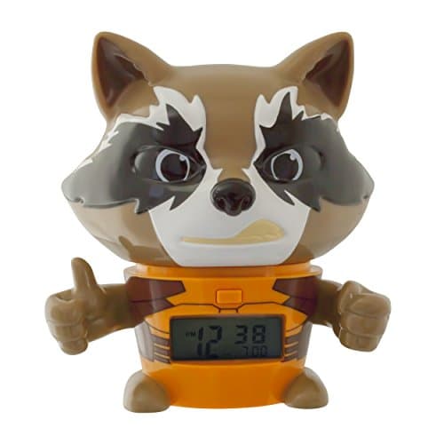 Image of BulbBotz Marvel 2021357 Guardians of the Galaxy Vol.2 Rocket Raccoon Kids Night Light Alarm Clock with Characterised Sound | brown/orange| plastic | 5.5 inches tall | LCD display | boy girl | official