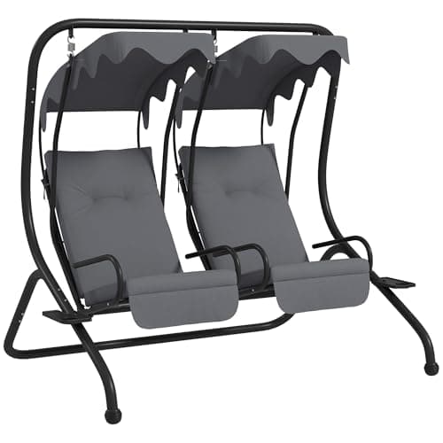 Image of Outsunny Canopy Swing Chair Modern Garden Swing Seat Outdoor Relax Chairs w/ 2 Separate Chairs, Cushions and Removable Shade Canopy, Grey