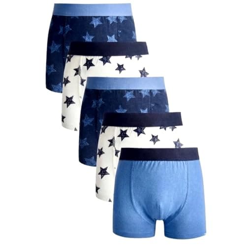Image of Boys Cotton Rich Boxer Shorts 5 Pack, Soft Stretch Trunks Underwear, Breathable Comfort Fit, Navy/Blue, Ages 2–13 Years (UK, Age, 6 Years, Regular)