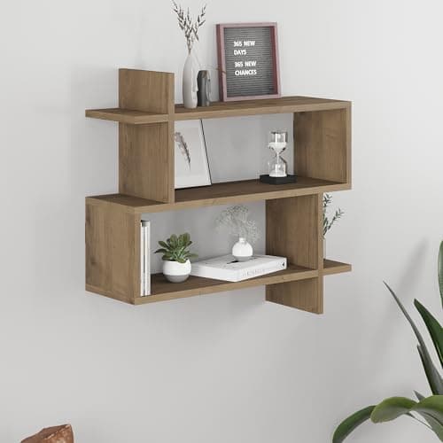 Image of HOCUS PICUS Floating Wall Shelf, Wall Mounted Rectangle Modern Design, Bookshelf Storage Display Unit Decorative Wall Shelves, Bedroom, Living Room, Bathroom & Kitchen, Easy Assembly (Dark Oak Effect)