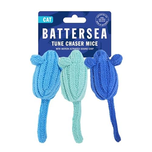 Image of Rosewood Battersea Tune Chaser Mice Cat Toy - Catnip Infused, Interactive Play for Cats & Kittens, Blue, 5cm x 13cm, Engaging and Fun