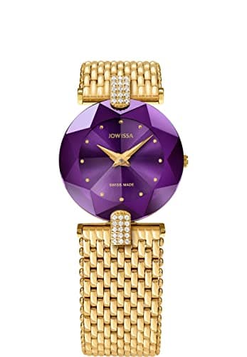 Image of Jowissa Facet Strass Women's Quartz Watch with Purple Dial Analogue Display and Gold Stainless Steel Bracelet J5.016.M