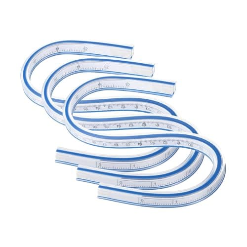 Image of sourcing map 3pcs Flexible Curve Ruler 300mm (12") Metric and Inch Double Side Bendable Curve Plastic Graduated Rulers for Engineering Drawing Design Graphics Garment, Blue White