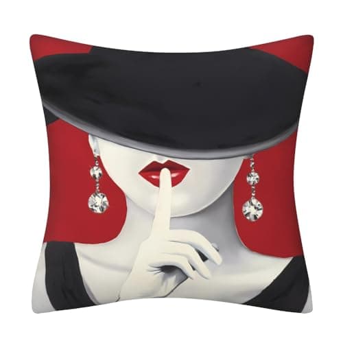 Image of DILOXNSU Cushion Covers Elegant Modern Girl Velvet Square Double Sided Printing Red Black Decorative Pillows Cover for Sofa Bed Home Office Garden Cushions Covers 45 x 45 cm 18 x 18 inch