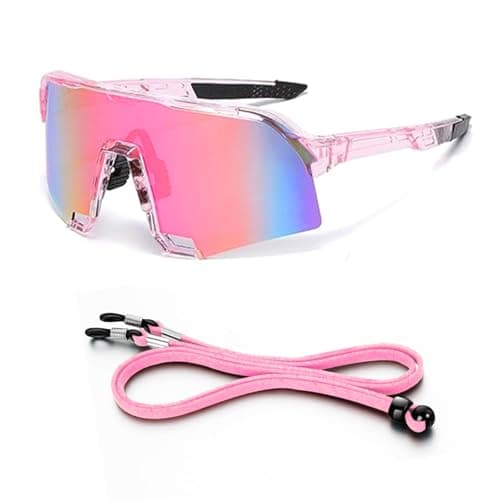 Image of Wvbzf Pink Running Sunglasses Women with Lanyard, Running Glasses Women, Lightweight Adjustable Frame Sports Glasses, Sports Sunglasses Women for Running Cycling Motorcycle Fishing