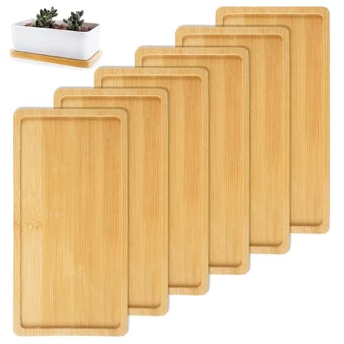 Image of HIKPACKER Pack of 6 Small Bamboo Trays, Rectangular Wooden Tray, Small Wooden Tray, Decoration, Bamboo Tray, Small for Bread, Dessert, Biscuit, Tea, Cake, Coffee (17.5 x 8.8 x 1 cm)