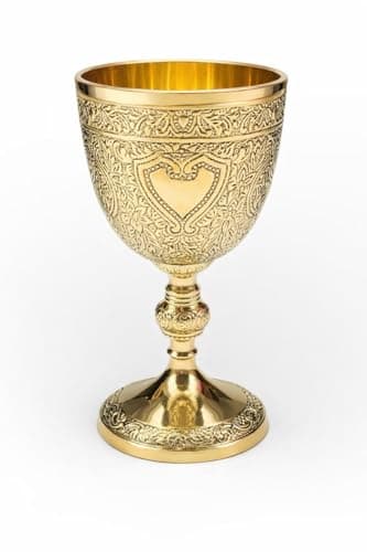 Image of Vintage Chalice Medieval Brass Wine Goblet, 1 Piece Decorative Wine Glass Communion Cup with Royal Embossed Design, Perfect Ideal for Gifting, Home Décor, and Ceremonial Use (Without Velvet Box)