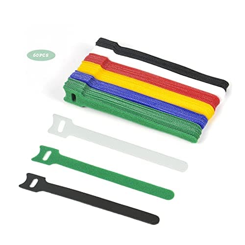 Image of 60 Pieces Velcro Cable Ties, Reusable Cable Tie, Adjustable Straps Tidy Wrap Hook and Loop Fastening Wire Ties for PC Computer Electronics Home Office Cable Organiser
