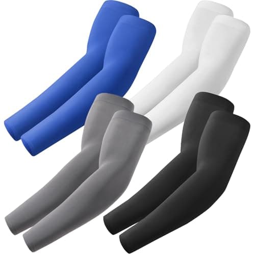Image of fuinloth Arm Sleeves Compression UV Protection Gaming Sleeve to Cover Arms Cricket Running for Men/Women Black+White+Dark Grey+Blue