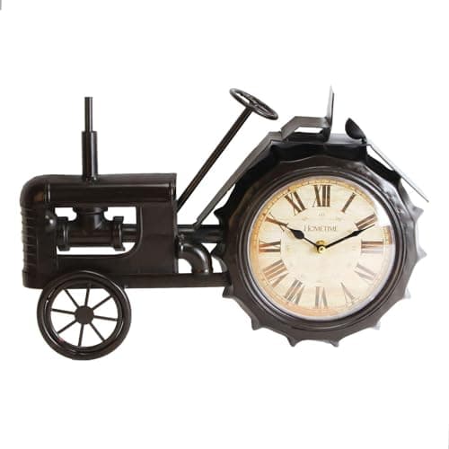 Image of Hometime Metal Mantel Clock - Vintage Black Tractor White Dial