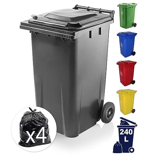 Image of EXPRESS WHEELIE BINS - Outdoor Wheelie Bin for Household Waste Recycle Trash and Rubbish 240L Litre Small Council Size Black/Grey with Rubber Wheels