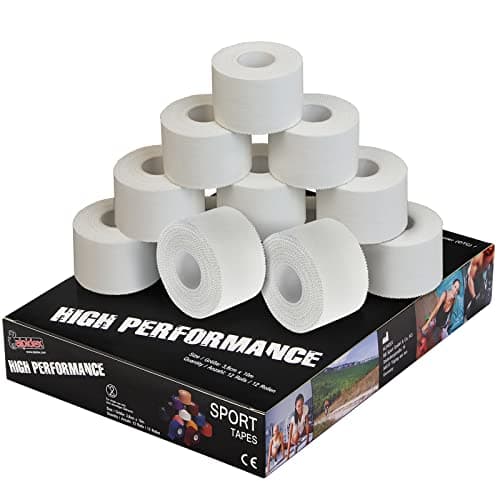 Image of ALPIDEX 12 x Sports Tape 10 m x 3.8 cm Many Colours Zinc Oxide Finger Tape Tearable Skinfriendly Handball Football Volleyball Rugby, Colour:white