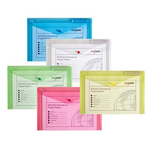 Image of Snopake [100% Recycled] Foolscap Polyfile Popper Wallet File with Press Stud Closure and Index Tab – Classic Assorted [Pack of 5] Ref: 10087X