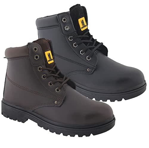 Image of Mens Leather Ankle Safety Boots Lace Up Steel Toe Cap Work Boots Hiker Ladies Shoes Sz (BLACK, uk_footwear_size_system, adult, men, numeric, medium, numeric_14)