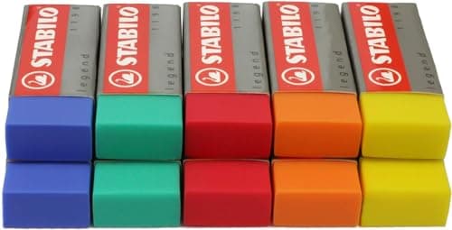Image of Plastic Eraser STABILO Legend - Pack of 10 Bright Rubbers - Blue, Green, Orange, Red, Yellow