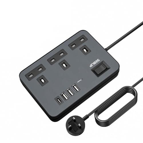 Image of Extension Lead with 4 USB Slots, 3 Way Plug Extension Socket with Switches Power Strip, Extension Cord with Power Switch, 1.8m Extension Cable for Office Bedroom Black