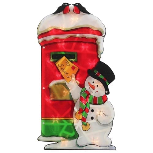 Image of Extra Large Double-Sided Christmas Lights LED Window Silhouette Home Indoor Outdoor Battery Operated Xmas Decoration Postbox Snowman, 58 cm