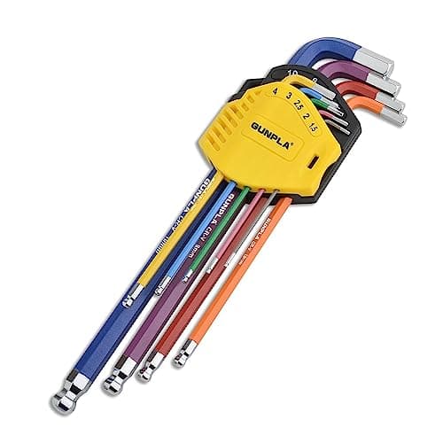 Image of Gunpla Ball End Allen Hex Key Set Extra Long Arm 9-Piece, 1.5-10mm, Color Coded Ball Point Head Hexagon Keys Set for Bike, Motorcycle, Maintenance, Furniture Assembly and DIY