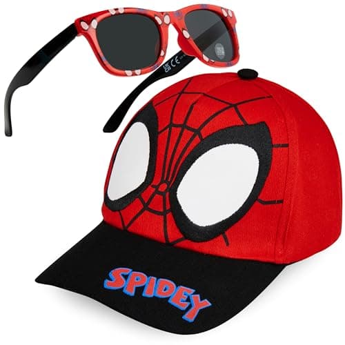 Image of Marvel Spiderman Sunglasses Baseball Cap Set for Kids Adjustable Summer Sun Hat UV400 Kids Holiday Travel Essentials (Black/Red)