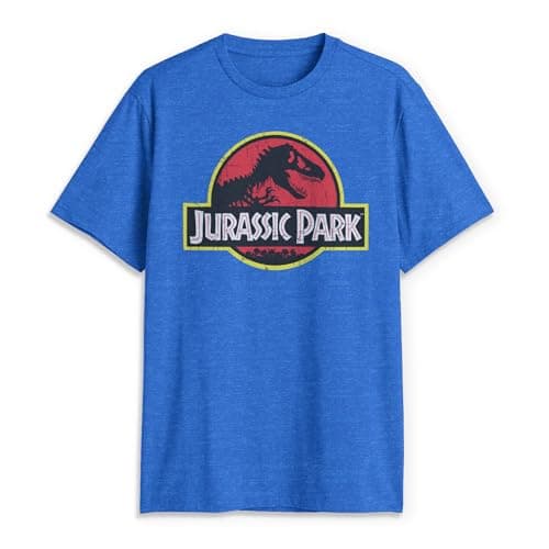 Image of Jurassic Park Men's Classic Movie Logo T-Shirt, Royal Blue Heather, Medium