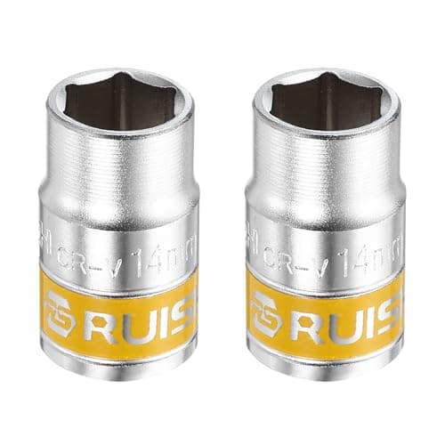 Image of sourcing map 2pcs 1/2" Drive 6 Points Socket 14mm Metric Shallow Impact Socket CR-V Steel Flip Socket Spindle Axle Nut Impact Socket for Home Auto Hex Nuts Bolts Repair, Silver Yellow