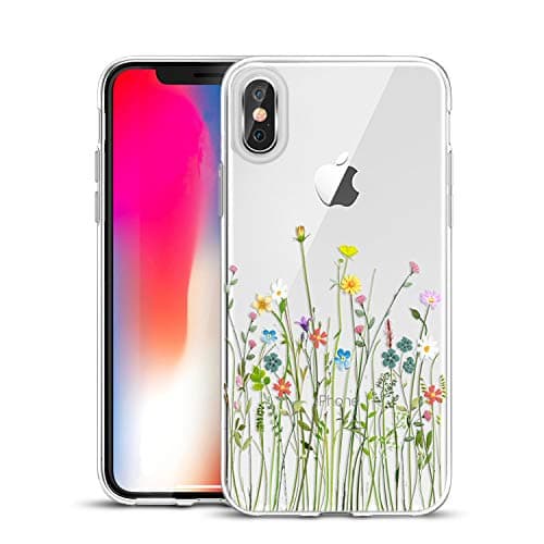 Image of Unov Case Compatible with iPhone Xs iPhone X Case Clear with Pattern Slim Protective Soft TPU Bumper Embossed Design Shock Absorption 5.8 Inch (Flower Bouquet)