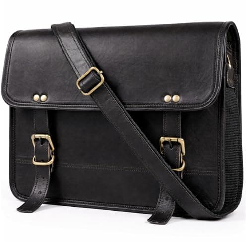 Image of ALASKA EXPORTS Mens Leather Messenger Bag 14 Inch Genuine Leather Laptop Bags for Men Vintage Messengers Crossbody Satchel for Office Work Business & College (Black)