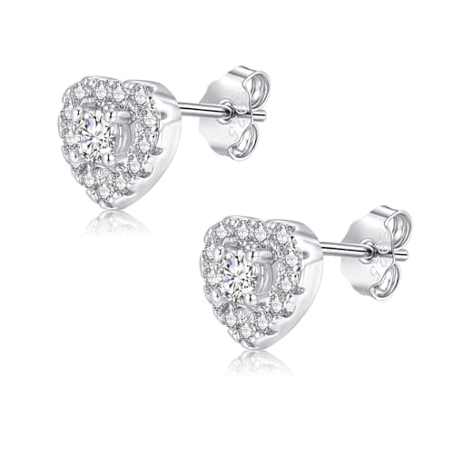 Image of Zolkamery Silver Studs, 925 Sterling Silver Heart Stud Earrings for Women, 6mm Small Hezrt Stud Earrings with Zirconia, Hypoallergenic Cartilage Sleeper Ear Studs, jewelry for Girls Children mit Box