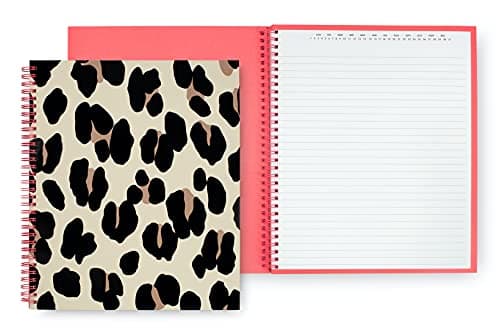 Image of Kate Spade New York Large College Ruled Notebook, 11" x 9.5" Leopard Print Spiral Notebook with 160 Pages, Forest Feline
