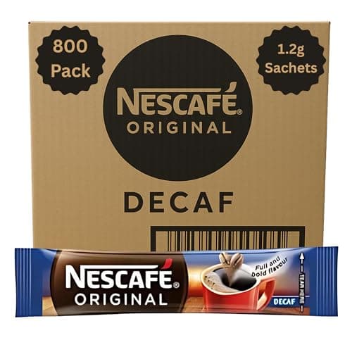 Image of Nescafé Original Decaffeinated Instant Coffee Sticks – 800 x 1.2g, Decaf Soluble Coffee Sachets, 100% Roasted Coffee, Suitable for Vegans & Vegetarians