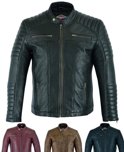 Image of Texpeed Mens Casual Leather Jacket - Real Genuine Soft Touch Sheepskin Biker Motorcycle Style Leather Coat All Black - 3XL