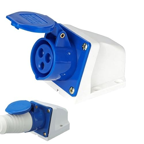Image of 16Amp Socket, 1 Pcs 240V Blue 16 Amp Socket, Three-Pole Single-Phase 2P+E Commando Sockets, IP44 Waterproof Rating Suitable for Camping Caravans, Workshops, Construction Industry and Outdoor Scenarios
